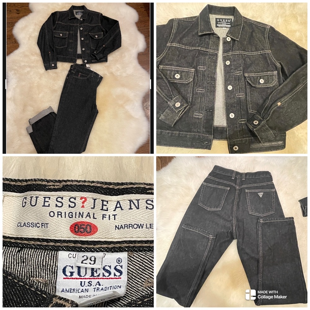 Vintage High Waisted GUESS JEANS. 2pc Indigo Denim outfit.